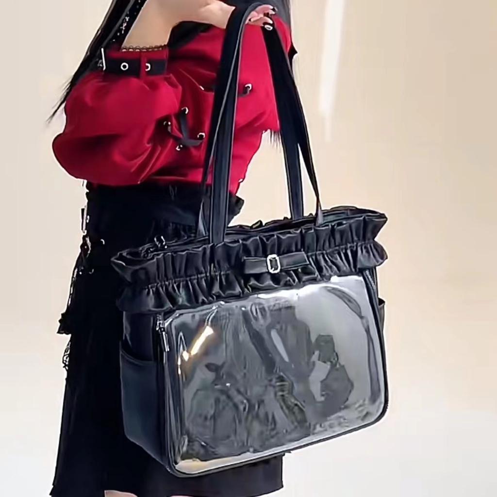 Японский Bss Большая вместимость Прозрачный значок Миллет Боль Сумка одно плечо Тоут Большая сумка для выхода