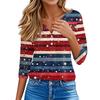 Women's T Shirt Tee Independence Day Printed Button  3/4 Sleeve Tunic Daily Weekend Fashion Basic V- Neck Regular Top