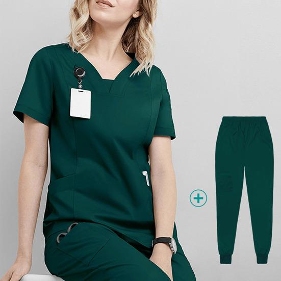 Женский комплект больничной формы из 2 шт./компл., комплект с v-образным вырезом и короткими рукавами, карманами, топы с эластичной резинкой на талии, комплект штанов для бега, быстросохнущий больничный стоматологический костюм медсестры