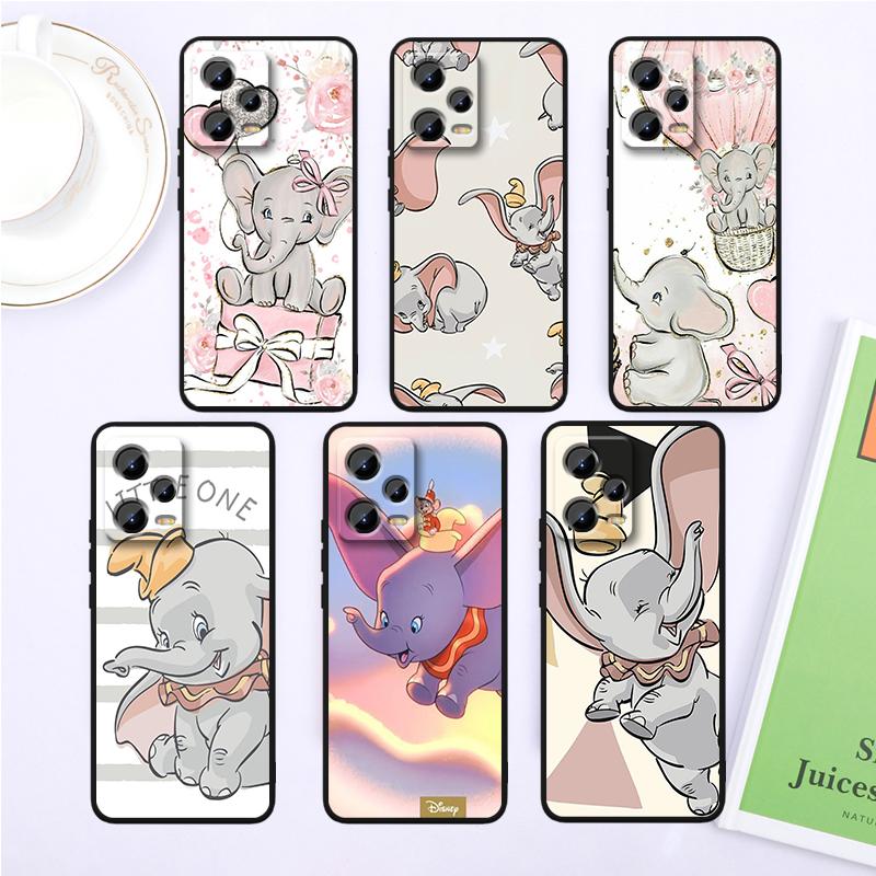 Милый мультяшный Дамбо для Xiaomi Redmi Note 13 12R 12 12S Turbo 11 11T 11S 10 10S Pro Plus 5G черный чехол для телефона TPU