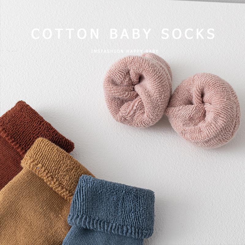 Baby Non-Slip Sock Cotton Winter Thermal Fleece-Lined Booties for Newborn Infant 0-24M Warm Anti-Skid Sole Gripper Slipper Sock