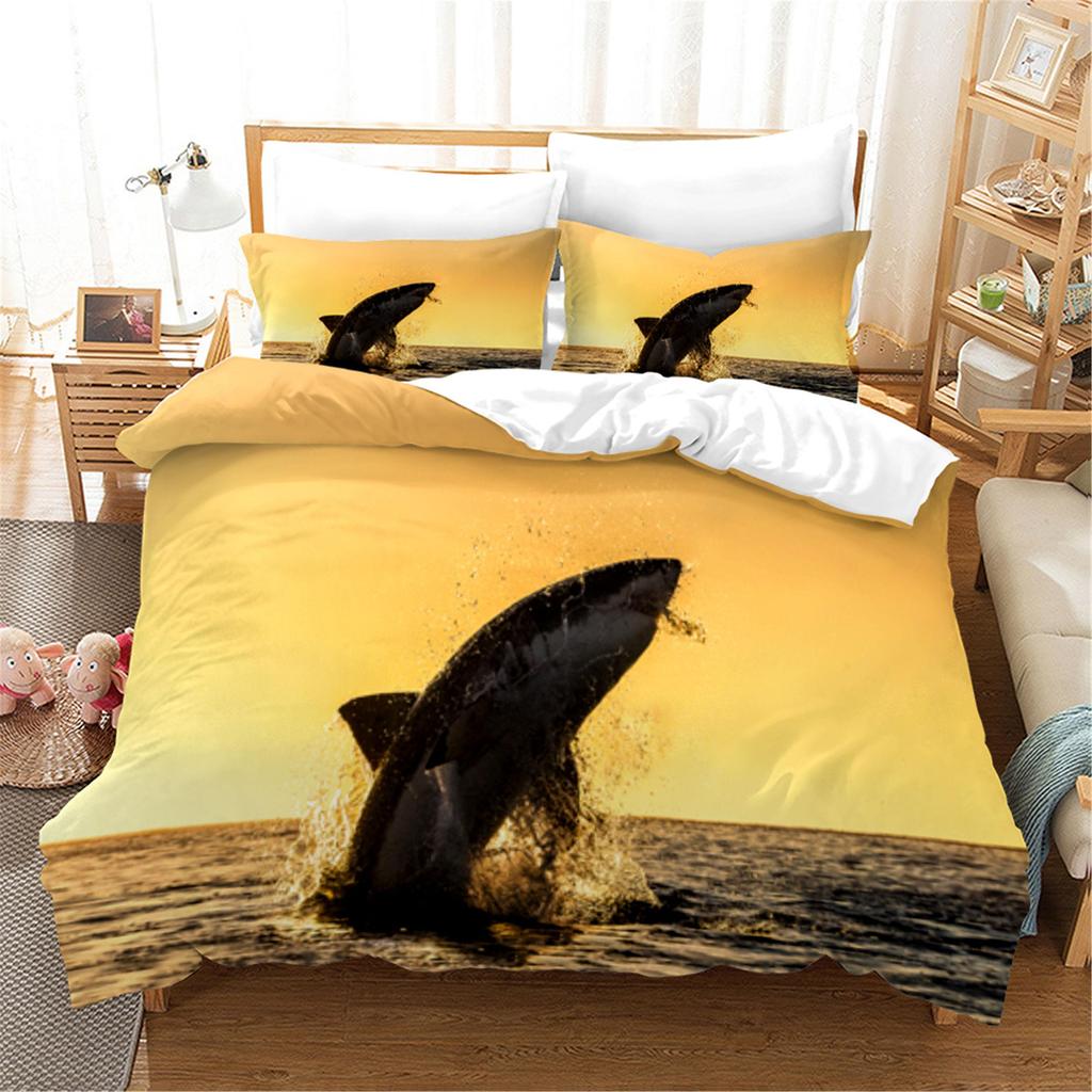 3D Blue Ocean Sharks Duvet Cover with Pillow Cover Bedding Set Single Double Twin Full Q-Queens King Size Bed Set for Bedroom Decor