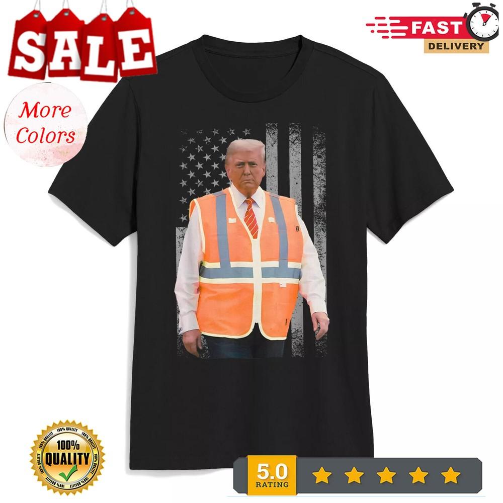 2025/President Trump Garbage Truck Worker Vest USA Flag MAGA 2025 T-Shirt Unisex T-Shirt
