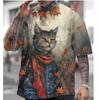 Men's Japanese T-shirt Autumn Samurai Cat Pattern T-shirt 3D Printing