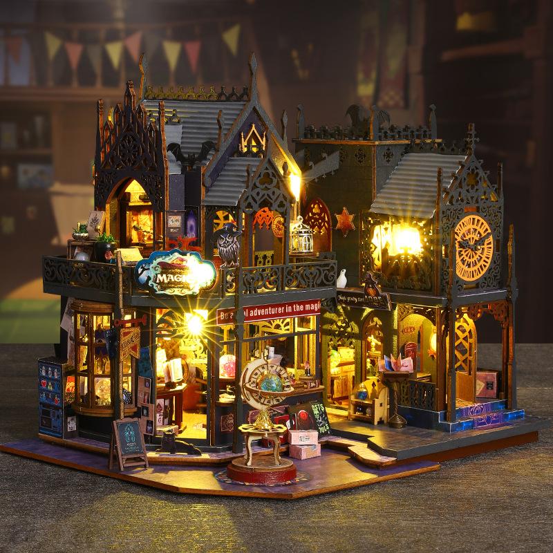 Jiate DIY Miniature House Horror Castle Handmade Assembly Model Villa Decoration Stress Relief Birthday Gift for Men Women
