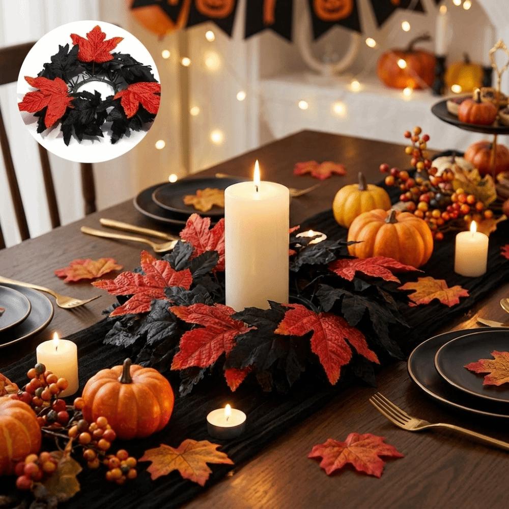 Halloween Theme Maple Leaf Candle Holder Wreath Handmade Pillar Ring Wreath Fireplace Decoration