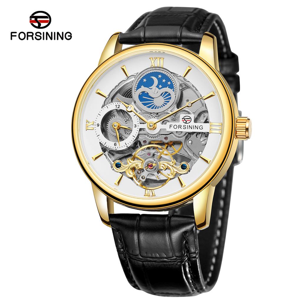 Forsining Men's Fashion Casual Hollow Moon Phase Automatic Mechanical Watch SLZe229-w