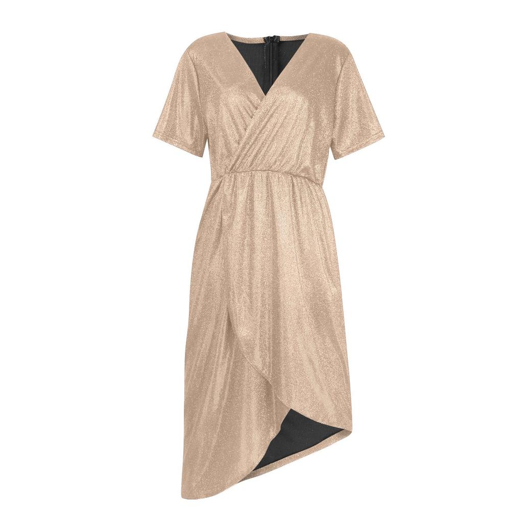 Women's Dress Hot Stamping Short-sleeved V-neck Party Dinner Sexy Dress