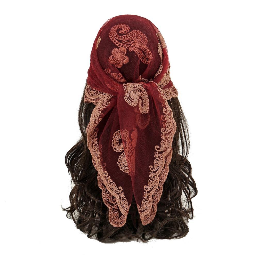 Embroidered Lace Embroidery Square Scarf Thin Lace Trim Lace Headwrap Hair Wrap Breathable Fabric Cashew Flower Bandana