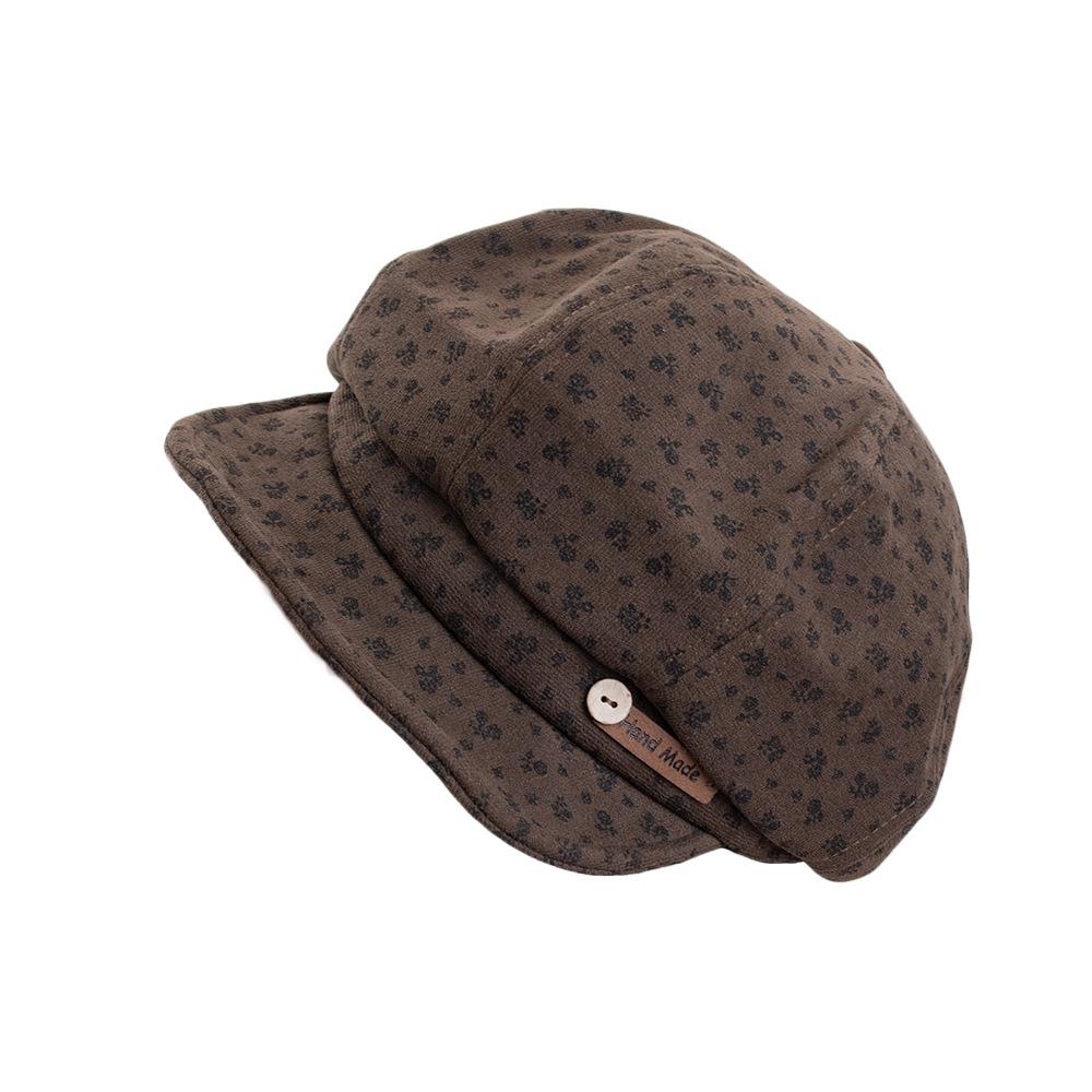 Retro literary and artistic small floral soft-brimmed octagonal hat female autumn and winter face small newsboy hat pastoral beret