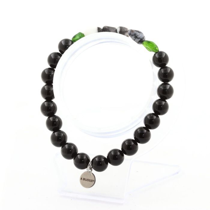 Stones and Minerals. Diopside Bracelet from Brazil + Zebra Jasper from Brazil + Agate Beads Made In France.