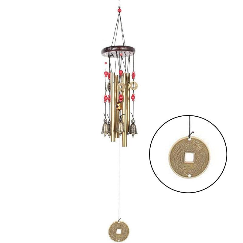 4-tube Pine Wood Metal Bronze Zhaocai Jinbao Dafeng Chime Home Outdoor Decoration