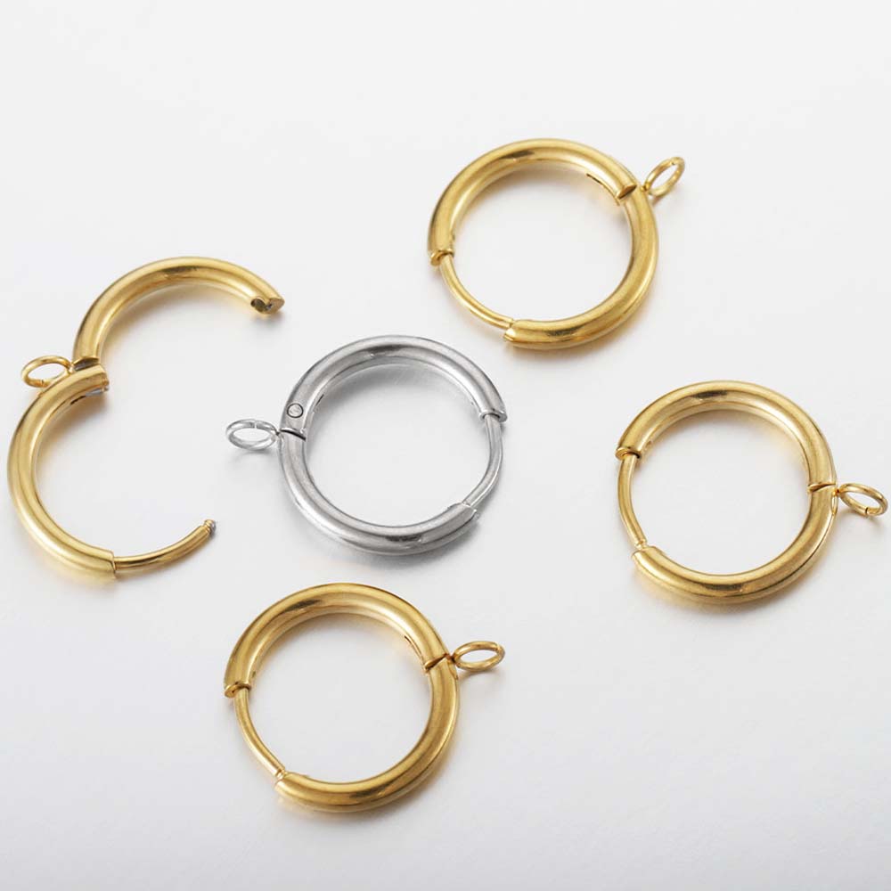 10pcs Stainless Steel Gold Plated 16mm Hoop Earring Hook with Loop Ear Post Jump Ring French Earrings Earwire DIY Jewelry Making