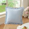 Modern Minimalist Cushion Covers Ruffle Throw Pillow Cover, Cotton Plaid Case with Frill Edge, 18x18 Living Room Home Accessories Inch 20x12
