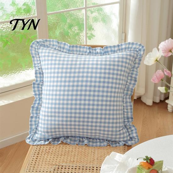 Modern Minimalist Cushion Covers Ruffle Throw Pillow Cover, Cotton Plaid Case with Frill Edge, 18x18 Living Room Home Accessories Inch 20x12