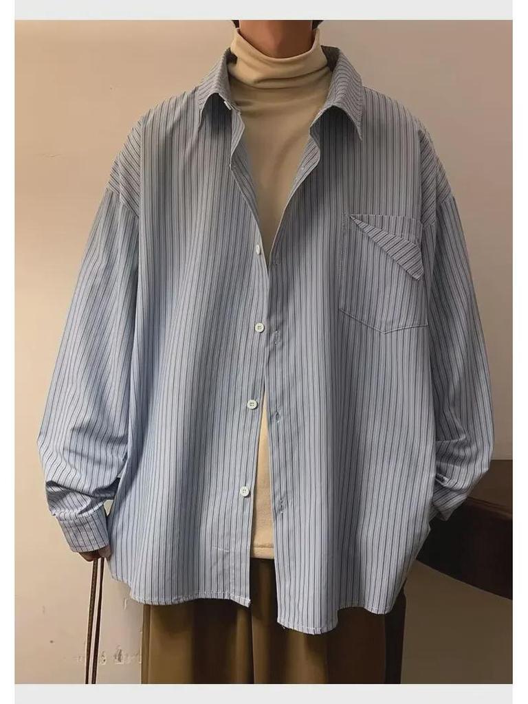 Men's Khaki Striped Shirt – Autumn Cityboy Japanese Retro Style