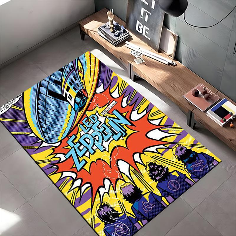 Led Zeppelin Comic Art Rug Non-slip rug suitable for living room and bedroom sofas.