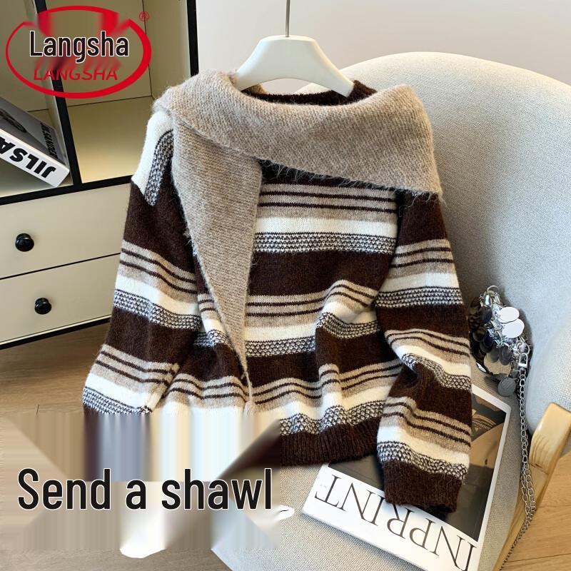 Langsha Women's Striped Crewneck Knit Sweater