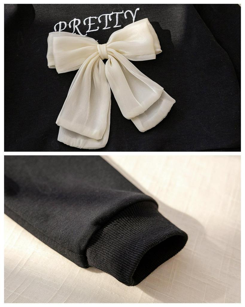 2024 Весна/Осень Корейский Стиль Толстовка с Бантом для Девочек - Модный Пуловер