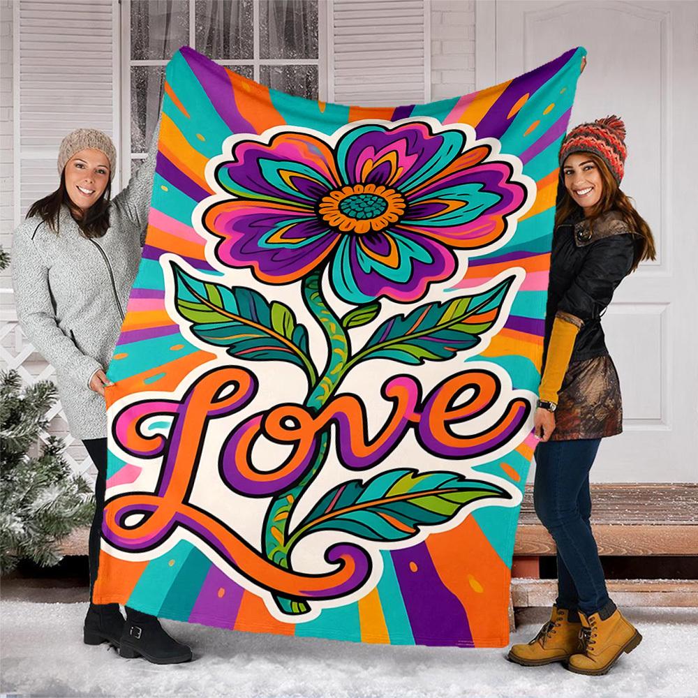 1pc Flower LoveOutdoor Blanket, Soft And Comfortable Blanket, Casual Warm Outdoor Blanket, Good Birthday Gift yy260328063