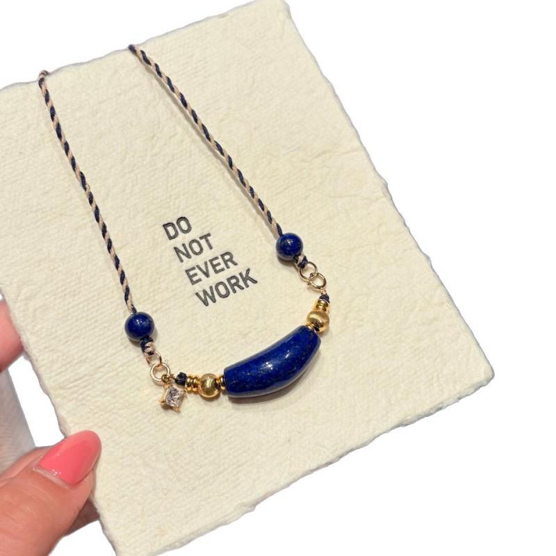 Handmade Natural Lapis Lazuli Curved Tube Choker Necklace Women Men Boho Minimalist Statement Jewelry