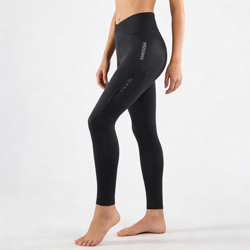 Womens Thermal Cycling Pants With Side Pockets High-Waist Butt-Lifting Winter Bike Leggings