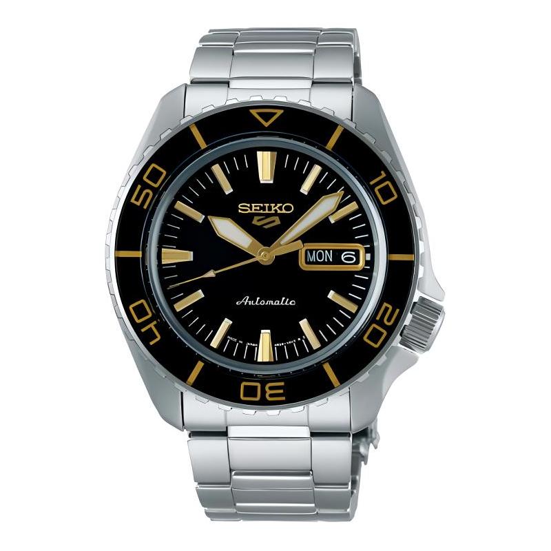 Seiko Водонепроницаемые до 100 метров Автоматические Мужские часы на стальном ремешке 42,5 мм черный циферблат SBSA261