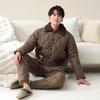 Pajamas Men'S Winter Three-Layer Thickened Fleece Pure Cotton Padded Jacket Men'S Autumn And Winter Coral Fleece Ultra-Thick Loungewear