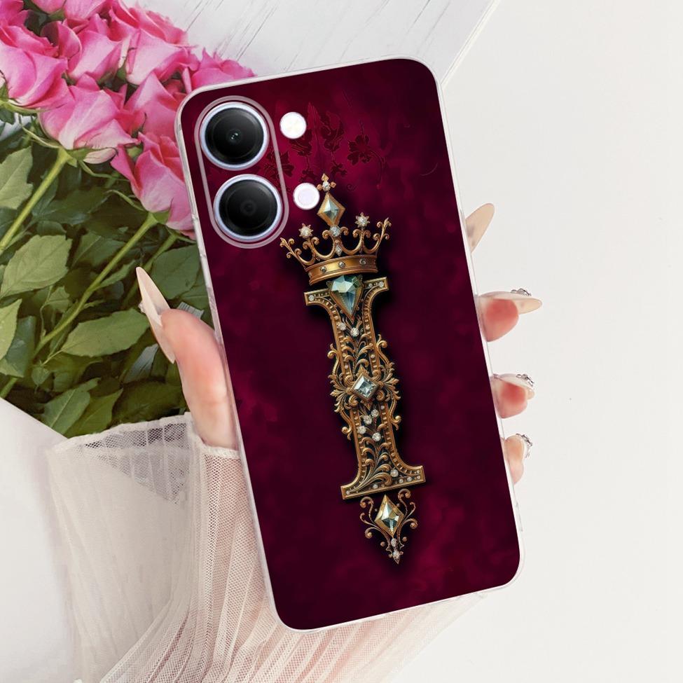 Прозрачный чехол для Vivo Y05 Чехол Роскошные буквы от A до Z Модный для мальчиков и девочек Крутая корона Мягкий корпус для VivoY05