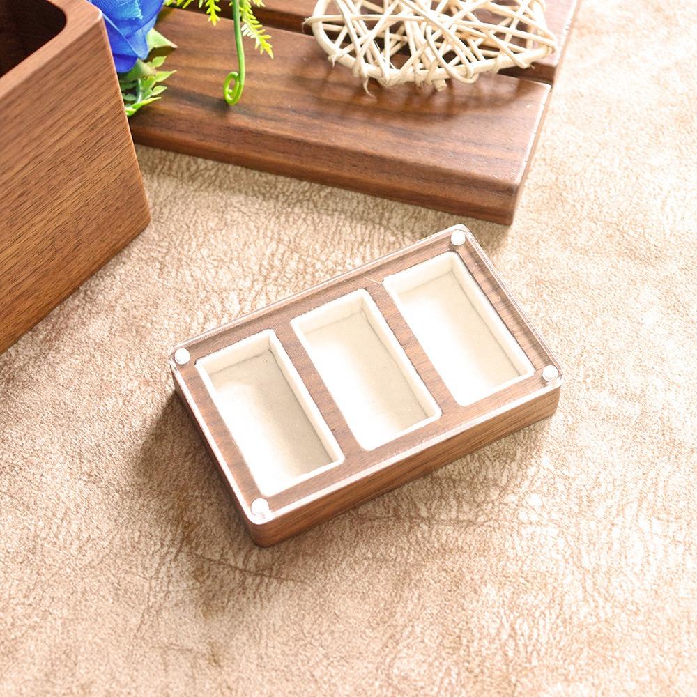 Opening Window Black Walnut Cufflinks Box Magnetic Cover Jewelry Ring Holder for Proposal Rings