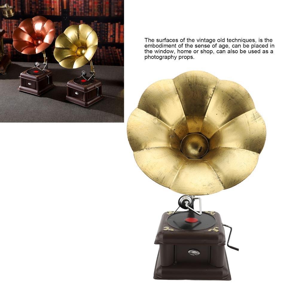 2pcs Red Bronze Record Player Model Bronze Gramophone Turntable Gramophone Ornament Entryway Decor