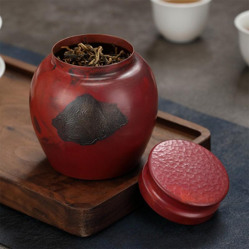 Handcrafted Copper Tea Caddy With Gilding Sealable Storage Jar Loose Leaf Travel Gift