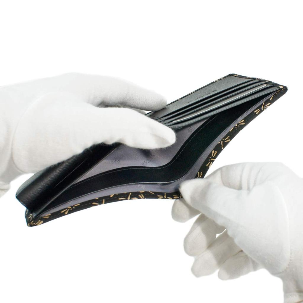 [Inden-ya] Кошелек-портмоне Inden с отделением для купюр и монетницей, кожа оленя, черный с белым лаком, узор «Стрекозы», 2006-11-008