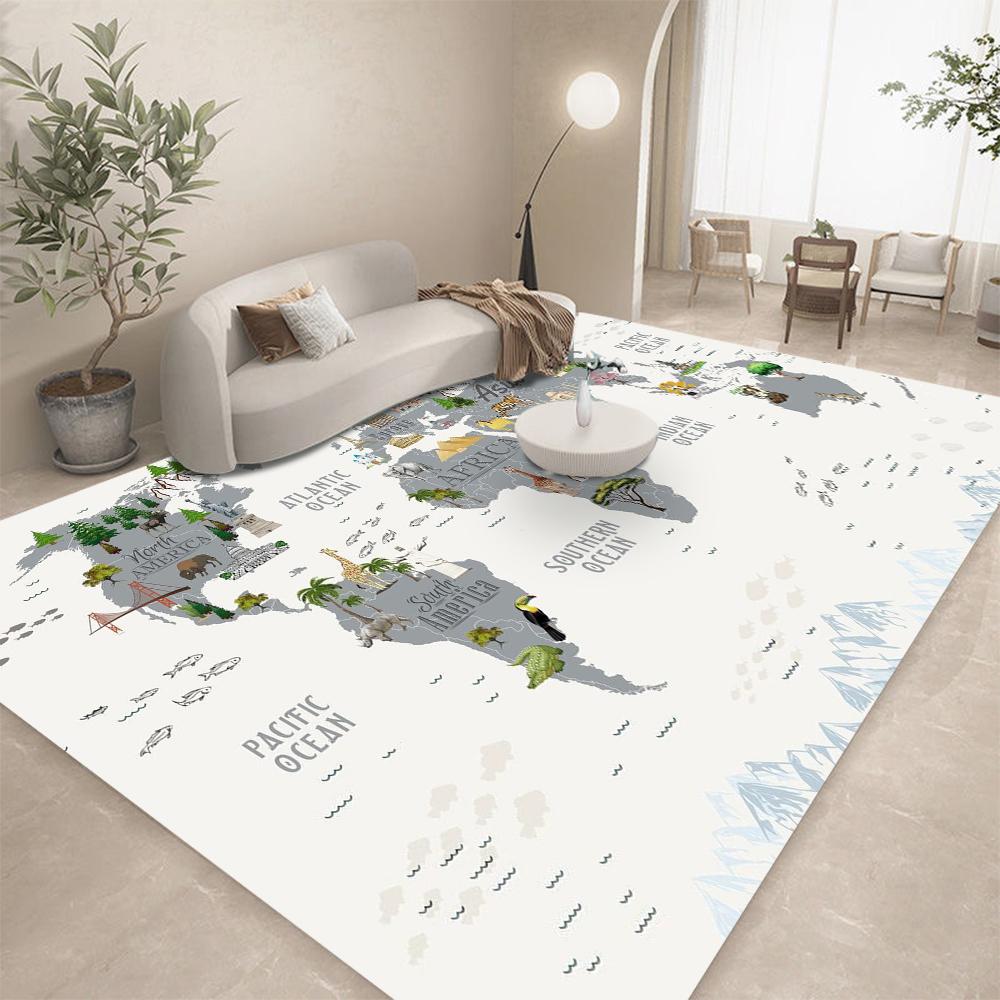 Ковер с изображением карты мира животных для спальни, гостиной, дома, дивана, детской спальни, большой напольный коврик для детей, подарок, декоративный ковер для дома.