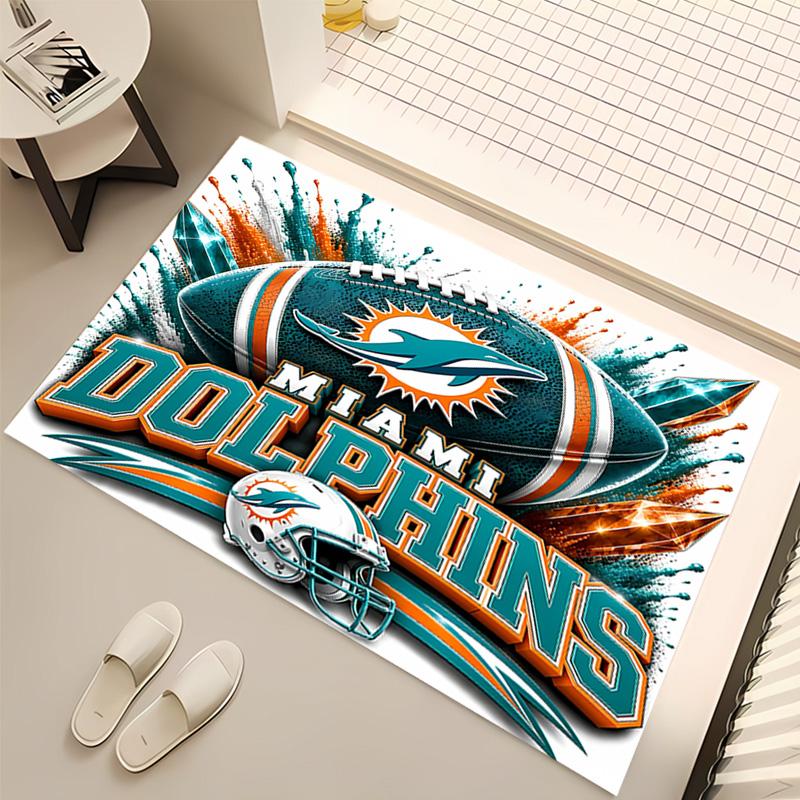 1pc Miami Dolphins logo Print Area Rug - Soft, Washable Non-Slip Indoor Mat, Living Room, Home Office Decorative Rug,Office Decorative