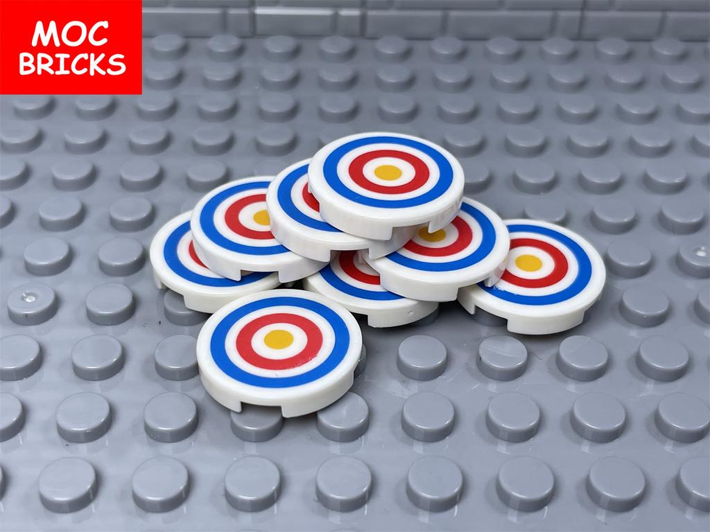 16pcs MOC Bricks Target Printed Round Tile 2x2 For 4cm Figure Weapon Sword 14769 Accessories DIY Assembled Building Blocks Toys