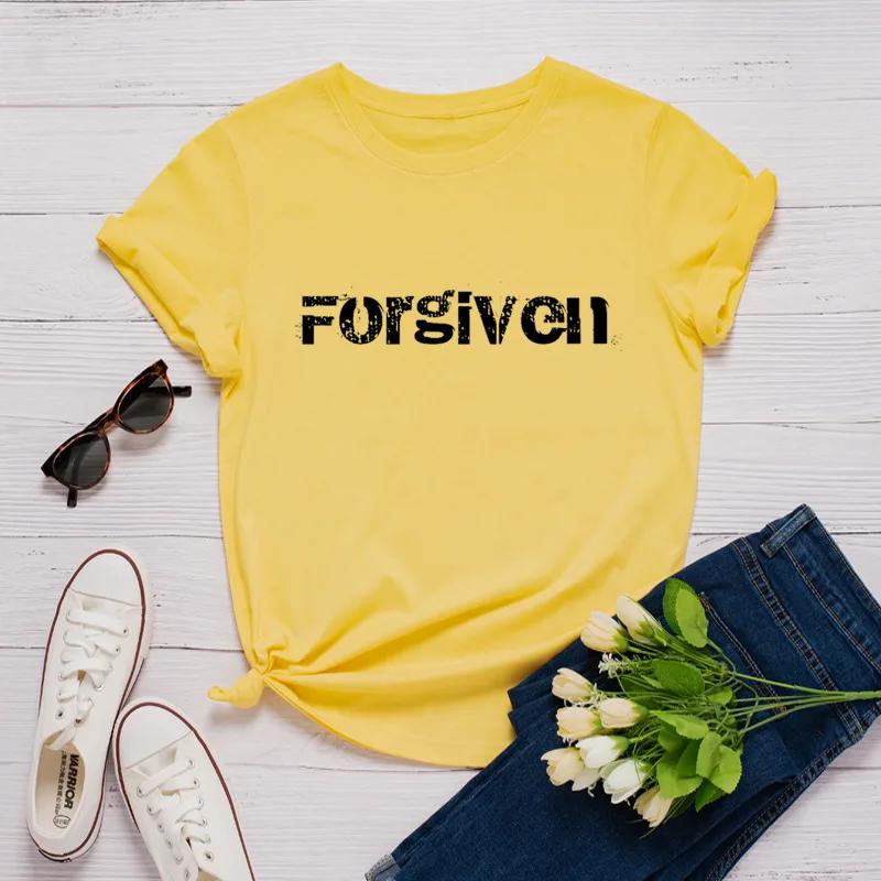 Прощено Принт Письма Женская Футболка с Коротким Рукавом Круглый Вырез Свободная Женская Футболка Женская Футболка Топы Одежда Camisetas Mujer