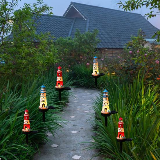 Lighthouse Solar Light Outdoor Waterproof Garden Solar Light Decorative Lighthouse Walkway Light with Spike for Flower Beds Courtyard Patio