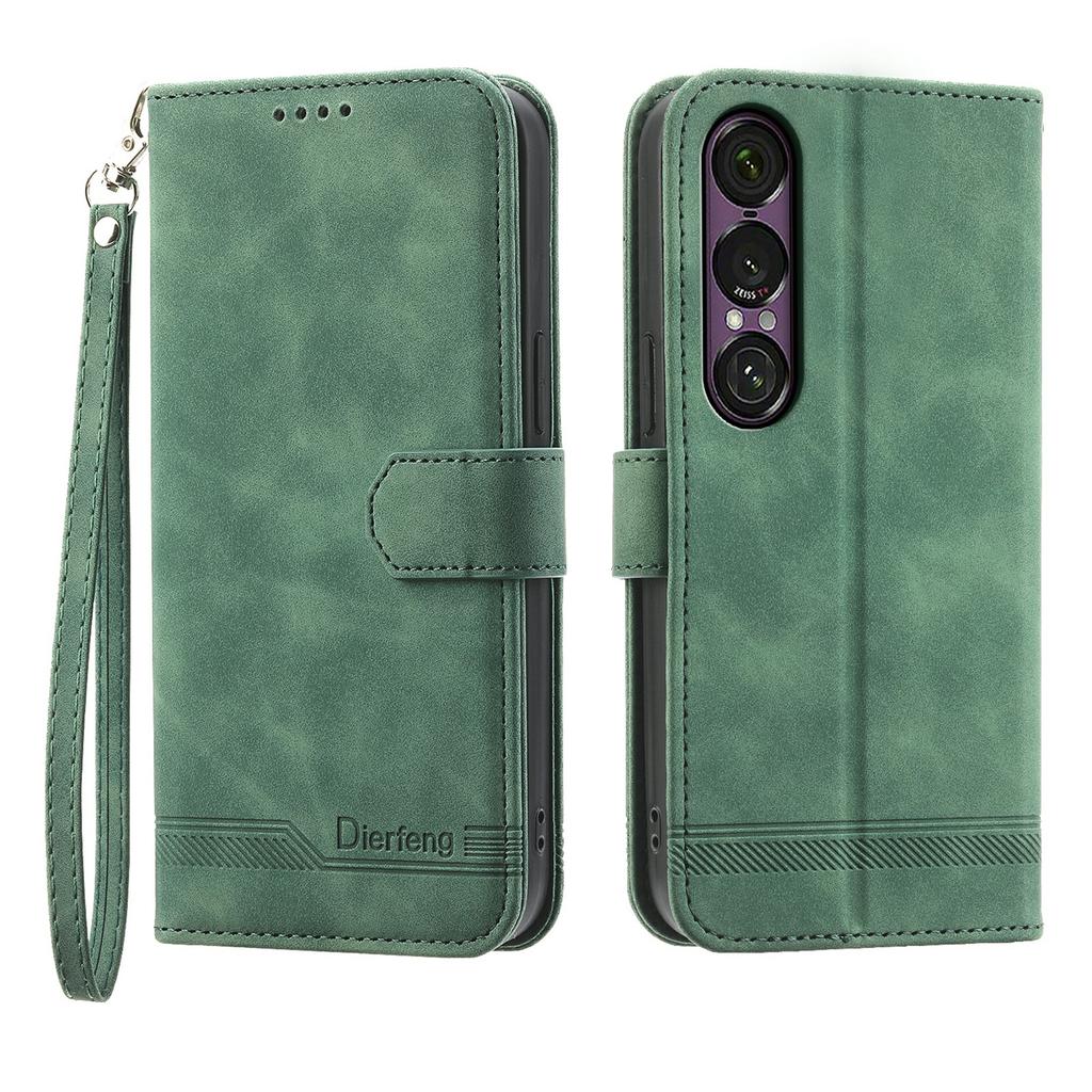 DIERFENG DF-03 Чехол-бумажник из кожи с тиснением в виде линий для Sony Xperia 1 VII