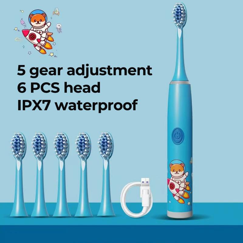 Children Electric Toothbrush Cartoon Kids With Replacement Head Ultrasonic  IPX7 Waterproof Rechargeable Sonic Toothbrush