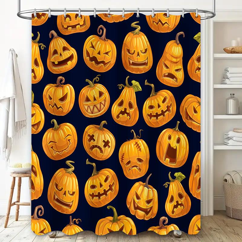 Halloween-themed pumpkin shower curtain with vivid patterns for home decoration waterproof fabric, easy installation