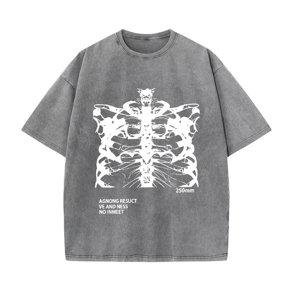 Retro Washed Vintage T-Shirt Blsack Tops Skeleton T-Shirt High Quality T Shirts Summer Oversized Short Sleeve Clothes