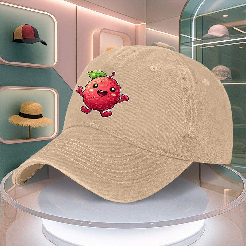 Happy Raspberry Cartoon Print Mens Baseball Cap Vintage Curved Brim Dad Hat Adjustable Snapback Multiple Colors