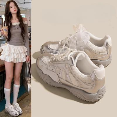 Балетки на толстой подошве, увеличивающие рост, из дышащей сетки, женские туфли для весны и лета, кроссовки Forrest Gump и белые кроссовки