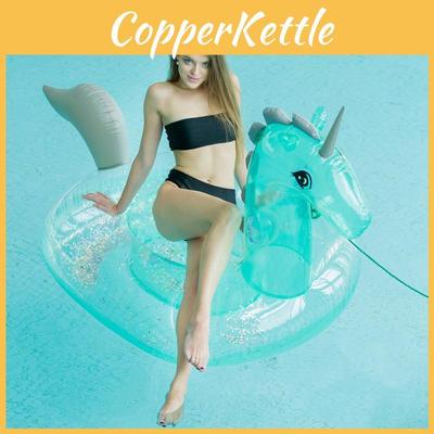 Блестящий прозрачный надувной плот-единорог, взрослый плавательный круг-кресло, зеленый