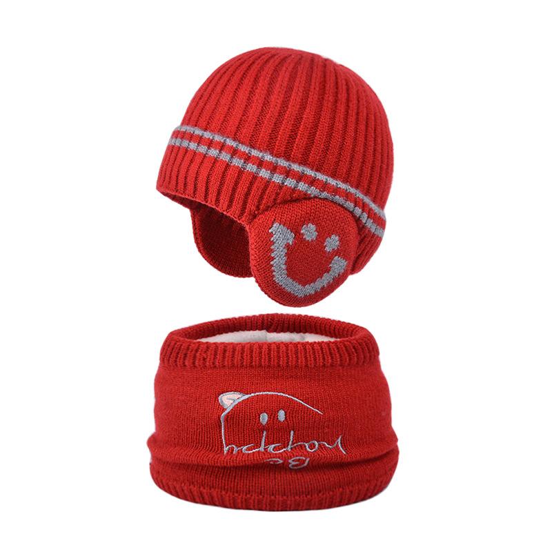 Children's Hat Scarf Set Winter Fleece Ear Protector Pullover Hat Boys Outdoor Windproof Warm Knitted Wool Hat