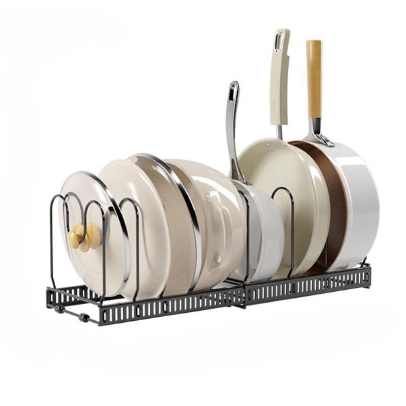 Cookware Storage Rack Pan Pot Storage Organizer Kitchen Accessories Adjustable Dish Bowl Drying Shelf Multi-Functional