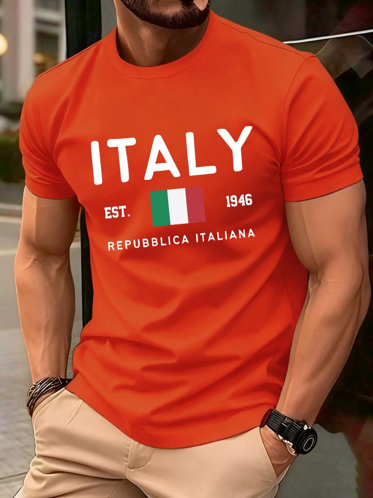 Италия Repubblica Italiana Печатные Футболки Мужская Мода Футболка с О-образным Вырезом Хлопок Свободная Одежда Мужская Универсальная Повседневная Уличная Одежда