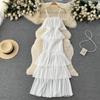 Women Summer Dress Sweet Chiffon Suspender Temperament French Gentleness Elegant Feeling Ruffle Cake Fairy Dress D3227