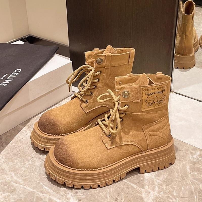 Женские ботинки Мартин на толстой подошве, обувь 2025 весна и осень, новые нескользящие ботинки цвета ревеня, женские британские ботильоны на платформе для улицы